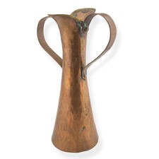Antique Russian Arts & Crafts Hammered Copper Brass Spill Vase Dovetail Seam 7.5 picture