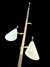 Vintage MCM Tension Pole Lamp 2 Plastic Cone Shades Functional As Is picture
