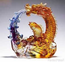 Chinese Liu Li Crystal Glass Jumping Carp Fish Dragon Gate Statue 2024 Feng Shui picture