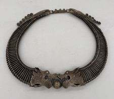 Antique Chinese Miao Hmong Silver Dragon Torque Collar Necklace 16 oz Hill Tribe picture