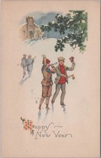Antique New Year's Postcard – Divided Back Era- Couple Celebrates The Day picture
