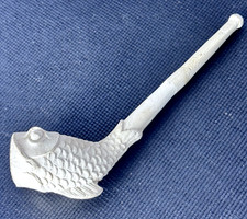 Antique White Clay Tavern Tobacco Pipe Fish Theme / Late 19th Century picture