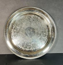 Vintage Round Serving Platter with Fine Scroll Etching by Wm Rogers Silver Plate picture