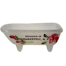 POUGHKEEPSIE NY NEW YORK ANTIQUE Souvenir DEPRESSION WHITE Glass TRINKET BATHTUB picture