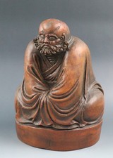 Chinese carved bamboo sculpture figure Damo in meditation 竹雕达摩打坐冥想 7.5“ picture