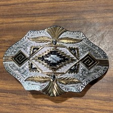 Vtg Montana Silversmiths Western Belt Buckle Silver Plate Gold Tone Cowgirls picture