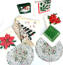 VTG LOT 47 Christmas Paper Napkins 1950s Atomic Trees Santa Poinsettias Holly picture
