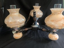 Vintage Swirled Amber Slag Glass Hurricane Chandelier 3 Arm picture