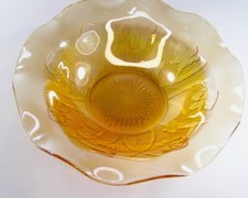 Vintage Jeannette Iris & Herringbone Ruffled Edge Iridescent Bowl #3229 picture