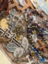 Religious Jewelry Lot Medals Rosaries Crosses Crucifix Catholic Christianity 50+ picture