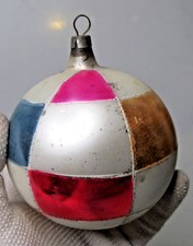 Vintage Glass Harlequin Squares Pattern Large BALL Christmas Ornament Poland #2 picture