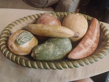 Vintage Terra-Cotta Mexican Clay Pottery Braided 19” Bowl 6 Fruit Pcs. Folk Art picture