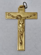 Vintage French Solid Brass Crucifix Pendant Cross France Mark picture