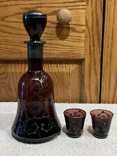 Vintage Amethyst Color With Silver Overlay Decanter With 2 Glasses picture