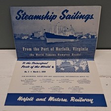 Vintage 1956 Norfolk & Western Steamship Sailings Port of Norfolk Fold Brochure picture