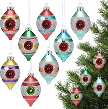 8 Pcs Vintage Glass Christmas Ornaments Retro Antiqued Ball with Reflector Cente picture