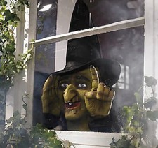 Grandin Road Frontgate Tapping Witch Suctions To Window & Taps Motion Activated picture