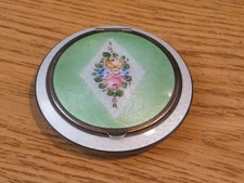 Antique Guilloche Flower Art Deco Compact Silver Enamel picture