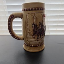 Vintage 1981 Budweiser Holiday Beer Stein Snowy Woodlands Clydesdale Horses picture