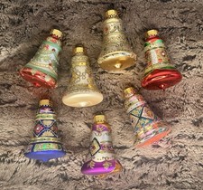 VTG Unique Treasures Embellished Hand Painted Bells Glass Christmas Ornaments 7 picture