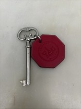 Authentic Baccarat Hotel New York Room Skeleton Key & Red Leather Tag Keychain picture