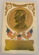 PRESIDENT ABRAHAM LINCOLN (Centennial Birth Anniversary)~ ANTIQUE 1909 POST CARD picture