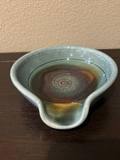Beautiful Art Pottery Spoon Rest Blue Glazed Swirls picture