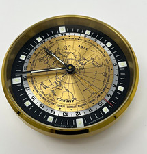 Tiffany & Co. Swiss Quartz World Map Dial Desk Clock Analog Gold Tone READ DESC picture