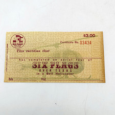 1960s Six Flags Over Texas Bell Helicopter Aerial Tour Ticket Certificate Paper picture