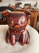 Vintage Hull Pottery USA 196 Brown W/ Drip Glaze Sitting Pig Piggy Bank  W/ Cork picture
