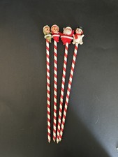 4 Vintage Extra Long Christmas Pencils Santa Snowman Red Elf & Green Elf Toppers picture