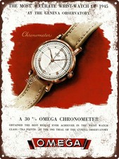 1940s Omega Chronometer Wrist Watch 30 Meter Home decor Metal Sign 9x12