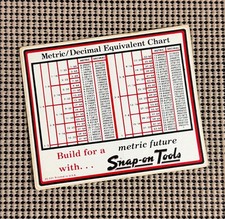 1955 Vintage Snap-on Tools METRIC/DECIMAL Chart Tool Box Sticker Decals picture