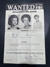 Original 1968 FBI Wanted Poster RUTH EISEMANN SCHIER Kidnapping 1st Woman Top 10 picture