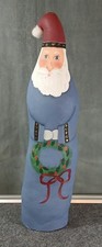 Vintage Fabric Santa W/Christmas Wreath Folk Country Farmhouse Hand Painted picture