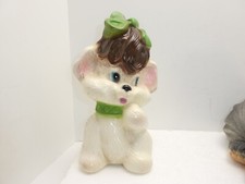 Vintage Bank Puppy with Bow Chalkware Mexico Bank Dog Statue picture