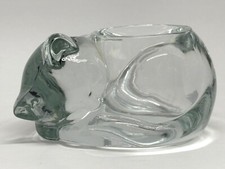 Vintage Indiana Clear Glass Kitty Cat Candle Votive Holder picture