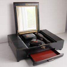 Hand Painted Black Lacquer Vanity Box with Mirror, Chinoiserie Jewellery Box picture