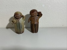 Vintage UCTCI Japan Stoneware Pottery Man & Woman Candle Holder Figures picture