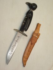 vintage antique GUATEMALA small dagger knife w/leather sheath carved bird detail picture