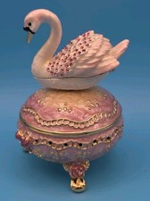Keren Kopal Pink Faberge Egg with Swan Music Box BX1316 Austrian Crystals picture