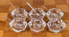 VTG Hexagon Crystal Starbust Open Salt Cellars Set Of 6 W/ Glass Spoons • Czech picture