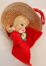 VINTAGE LENCI STYLE  GIRL HEAD CHRISTMAS ORNAMENT DOLL WITH TAG picture