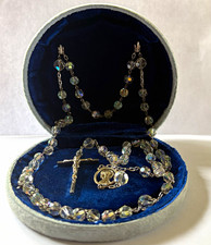Vintage Sterling Silver Catholic Rosary Clear Faceted Crystal Beads Pre Owned picture