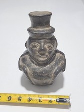 South American Vtg Antique Hand Made Native Pottery Figurative Vase OOAK Felted  picture