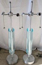 Pair Vintage Mid Century Modern Tubular Acrylic Lucite Chrome Table Lamp 28