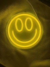 Yellow Smiley Face Neon LED Light Sign USB Powered Cute Wall Decor 8 Inches picture