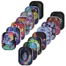 2PCS Mini Metal Rolling Tray 7x5.5in Portable Cartoon Tobacco Tray USA Stock picture