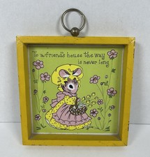 Vintage Friendship Hanging Wall Plaque Mouse Flowers Green Yellow 5