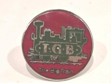 Vintage L.G.B. The Big Train Lapel Hat Pin Tie Tack Large Green Red bag Gold picture